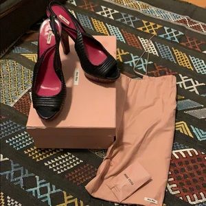 Miu miu heels black size 39 cork leather pink